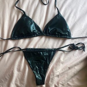 Black faux leather bikini set
